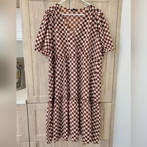 Monkl Brown and Cream Checkered Dress